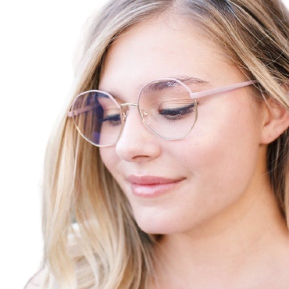 QUAY Eclectic Blue Light Glasses Pink Gold Frames - Picture 3 of 9
